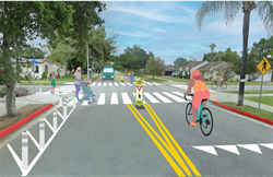 Artist rendering of the Foothill Blvd and Minnesota Ave. crosswalks and improvements for the Safe Streets Program